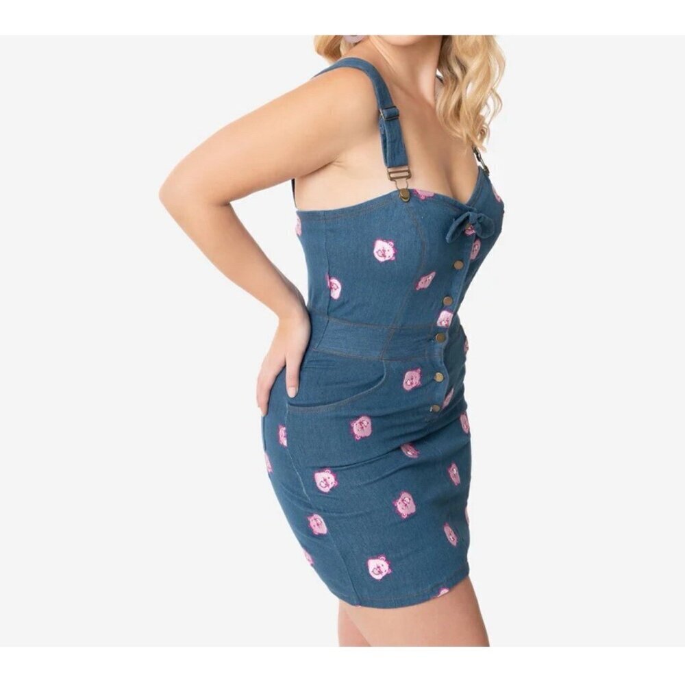 Care Bears Womens Dress Cheer Bear Denim Fitted Pinafore x Unique Vintage medium
